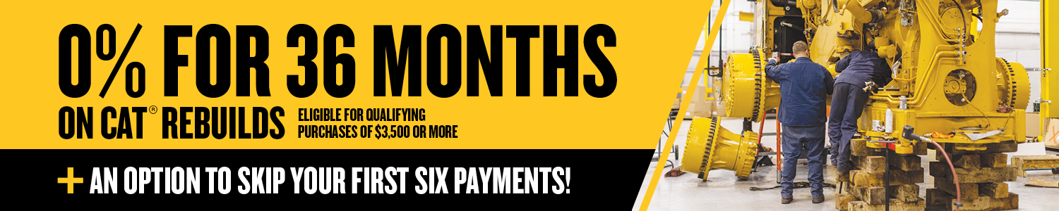 Promotion banner for 0% for 36 months on Cat rebuilds